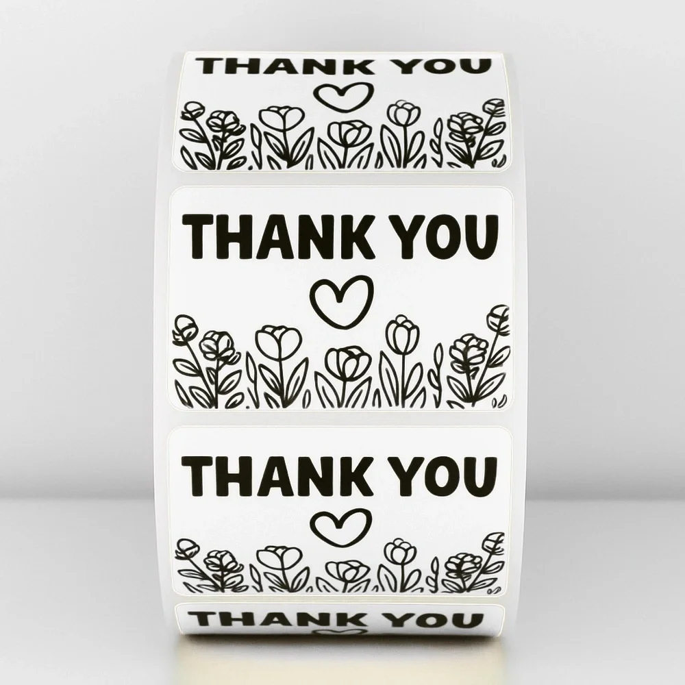 Thank You Stickers – Green Floral Design – Small Business Packaging Labels NEW